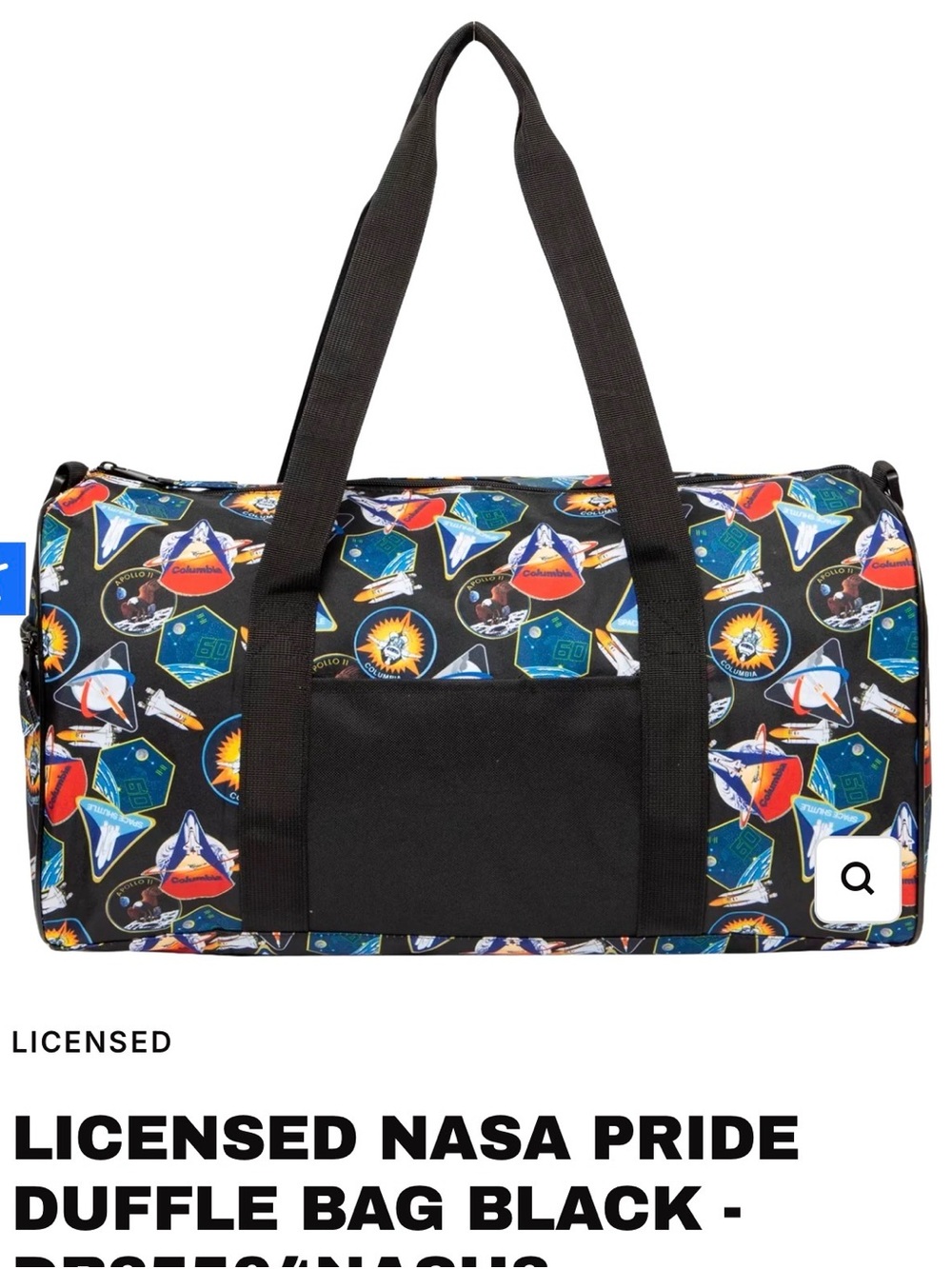 NASA Licensed Black Graphic Duffel Bag